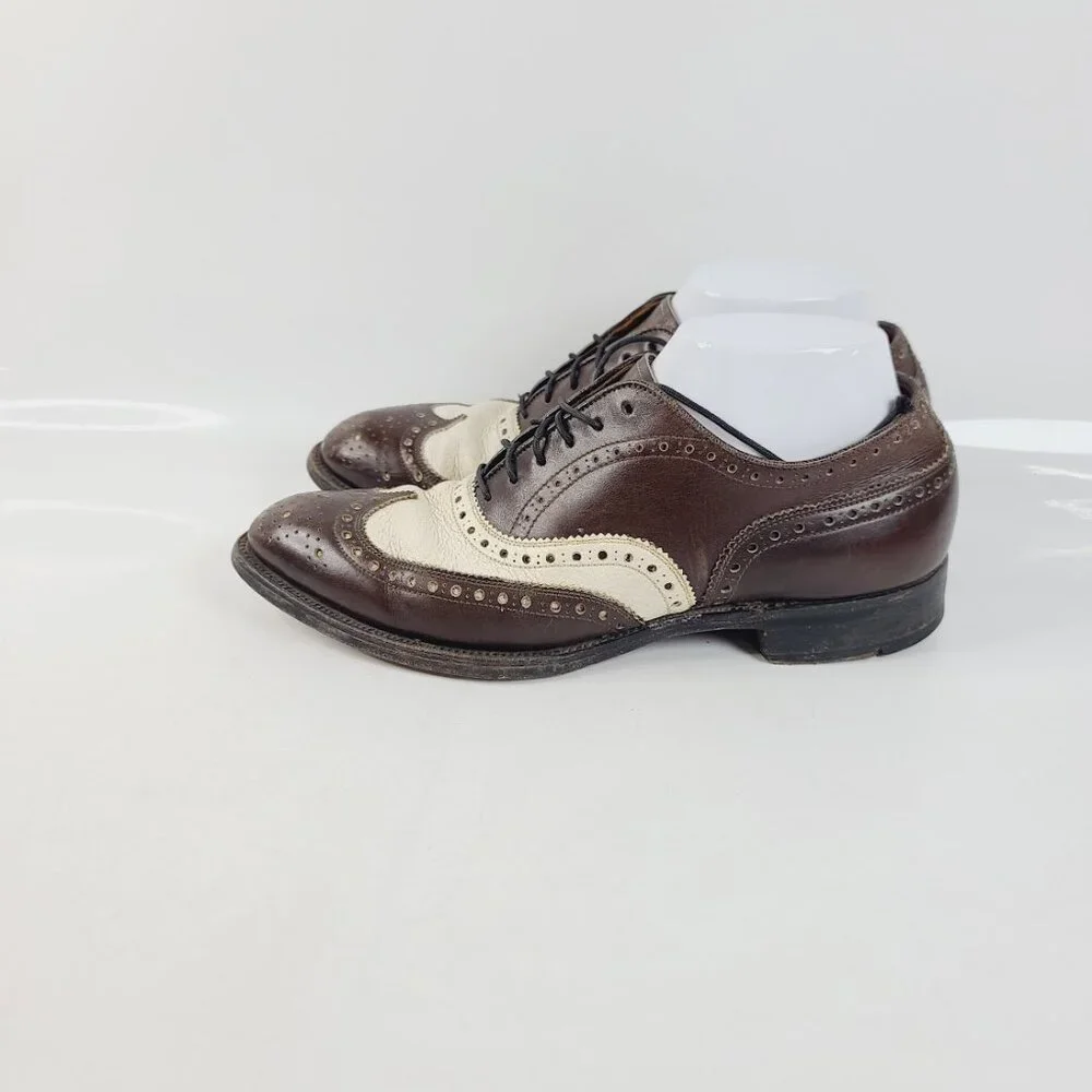 Allen Edmonds Men's Brown White Broadstreet Spectator Wingtip Oxford Shoes Sz‎ 7